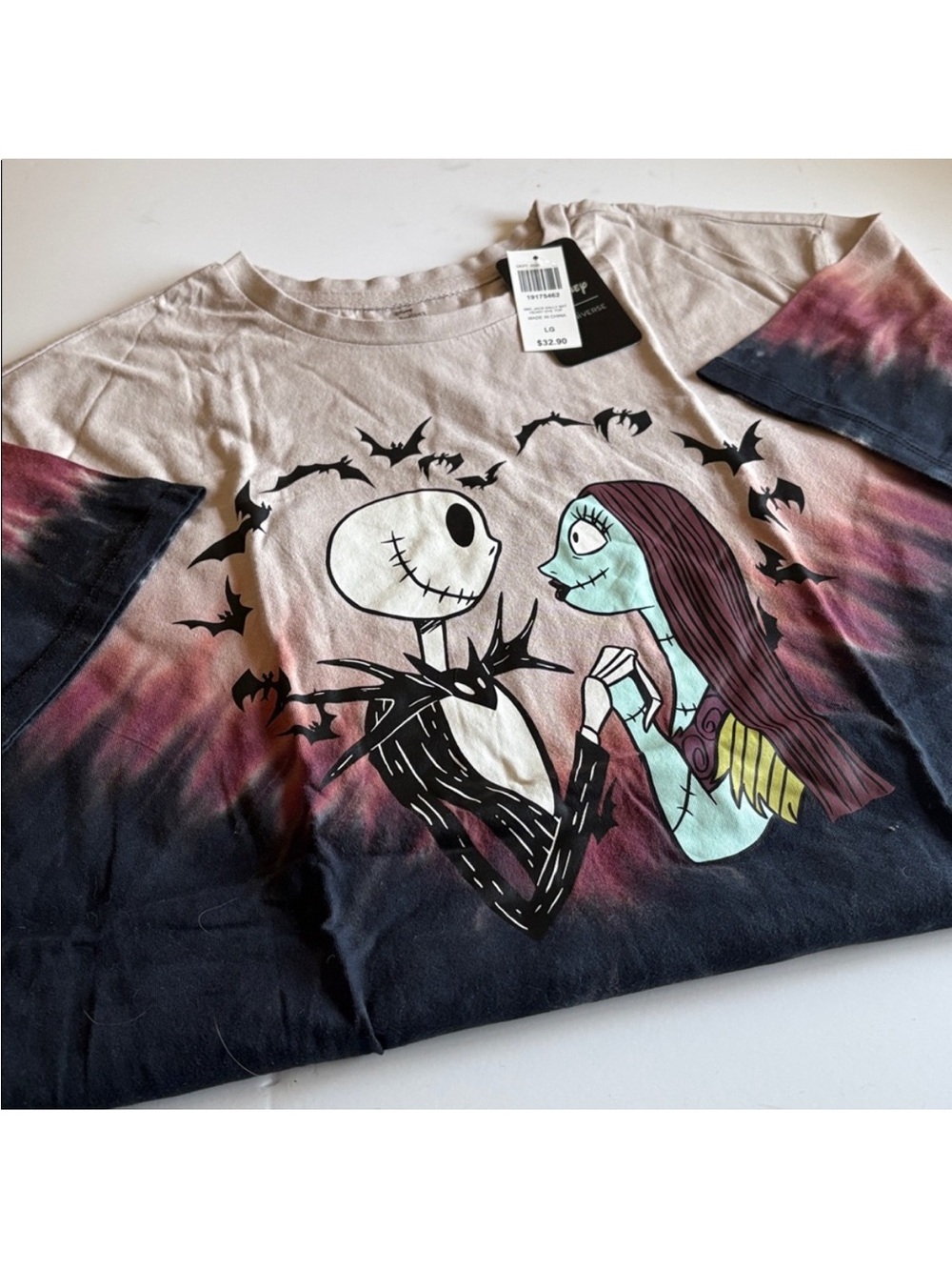 NWT Nightmare Before Christmas 100% Organic Cotton Women’s shirt Black tie dye L